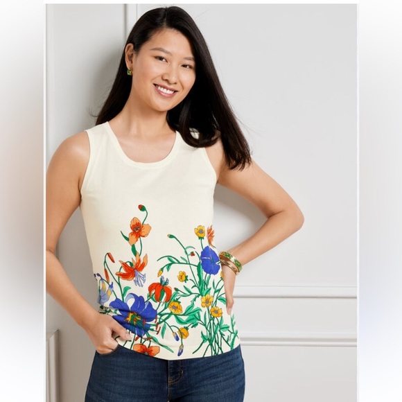 Talbots white floral sleeveless blouse knit crewneck size SP new - Picture 1 of 6